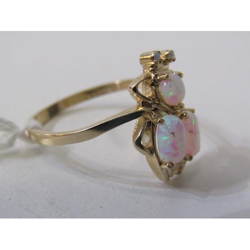 209 - OPAL INSECT RING, 9ct yellow gold ring set opals, in the form of a bee, size O/P