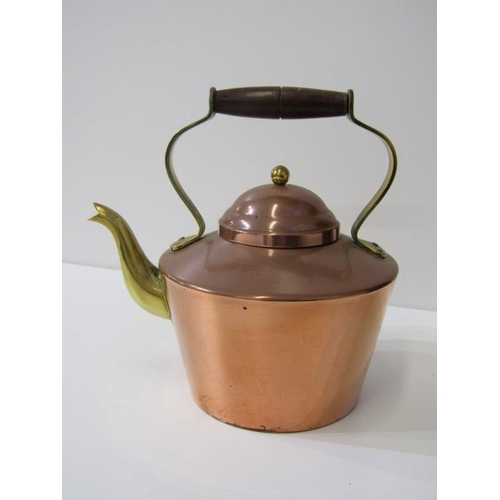 21 - ANTIQUE COPPER, 19th Century copper jelly mould, also copper and brass framed kettle