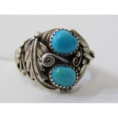 214 - NAVAJO RING, North American stone set silver foliate decorated ring, size Z