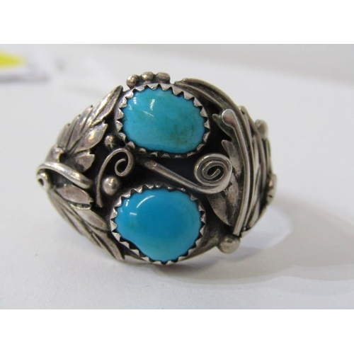 214 - NAVAJO RING, North American stone set silver foliate decorated ring, size Z