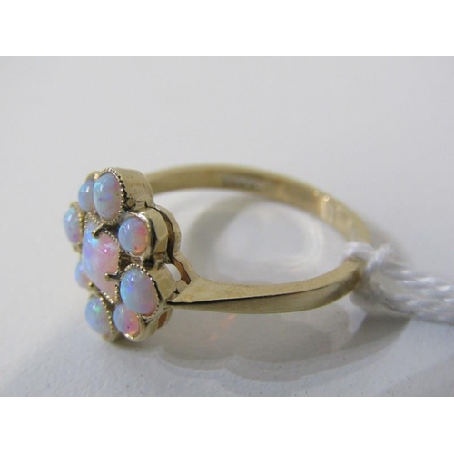 216 - OPAL CLUSTER RING, 9ct yellow gold ring, set a cluster of 9 opals, size N/O