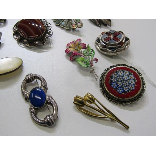 219 - BROOCH COLLECTION, collection of 12 assorted brooches, including silver and agate bar brooch, Scotti... 