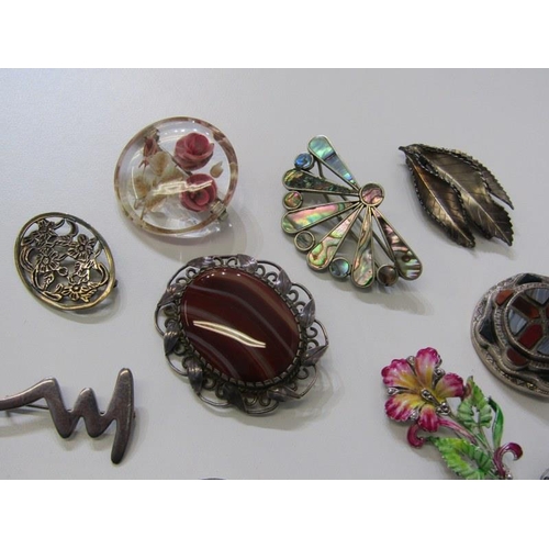 219 - BROOCH COLLECTION, collection of 12 assorted brooches, including silver and agate bar brooch, Scotti... 