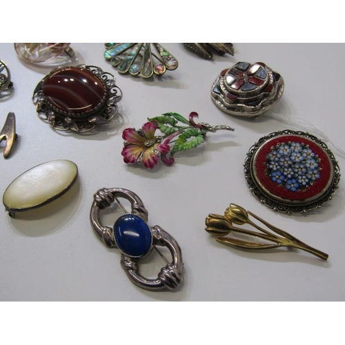 219 - BROOCH COLLECTION, collection of 12 assorted brooches, including silver and agate bar brooch, Scotti... 