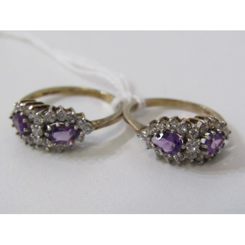 228 - SILVER GILT STONESET RINGS, pair of amethyst and clear stone set rings, on silver gilt mounts, size ... 