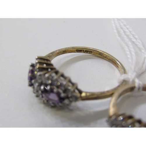 228 - SILVER GILT STONESET RINGS, pair of amethyst and clear stone set rings, on silver gilt mounts, size ... 