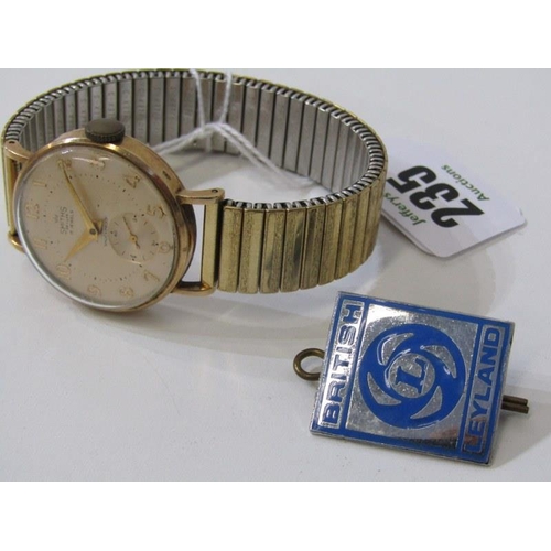 235 - GENT'S GOLD CASED PRESENTATION WRIST WATCH, Smiths 15 jewel gent's wrist watch with inscription to r... 