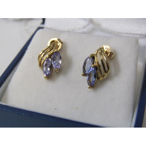 242 - TANZANITE EARRINGS, pair of 9ct yellow gold earrings, set tanzanites