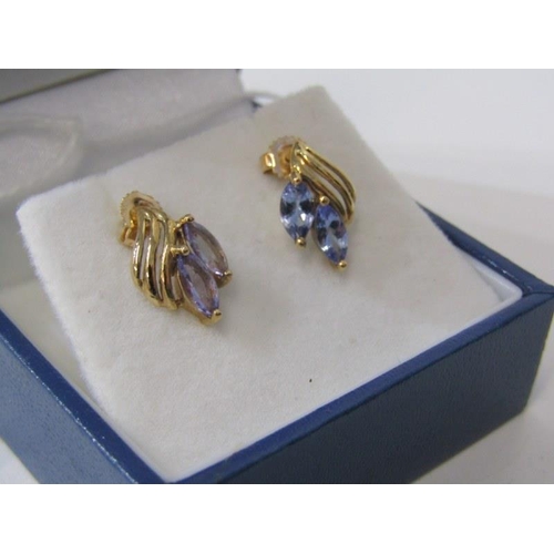 242 - TANZANITE EARRINGS, pair of 9ct yellow gold earrings, set tanzanites