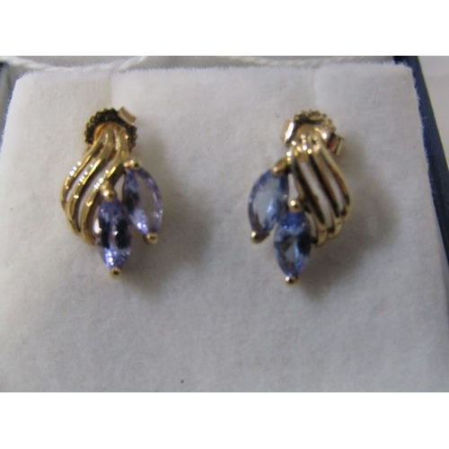 242 - TANZANITE EARRINGS, pair of 9ct yellow gold earrings, set tanzanites