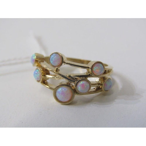 244 - OPAL CLUSTER RING, 9ct yellow gold organic design 7 stone opal ring, size N/O