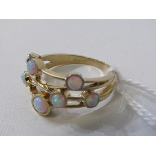 244 - OPAL CLUSTER RING, 9ct yellow gold organic design 7 stone opal ring, size N/O