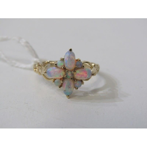 250 - OPAL CLUSTER RING, 9ct yellow gold ring, set a cluster of opals in a star formation, size N/O