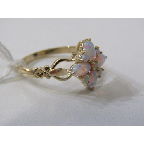 250 - OPAL CLUSTER RING, 9ct yellow gold ring, set a cluster of opals in a star formation, size N/O