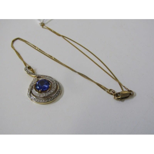 262 - TANZANITE & DIAMOND PENDANT, 9ct yellow gold pendant, set a large circular tanzanite, 8mm diameter, ... 