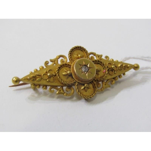 269 - VICTORIAN BAR BROOCH, Victorian 15ct yellow gold bar brooch set a diamond, 5.1 grams