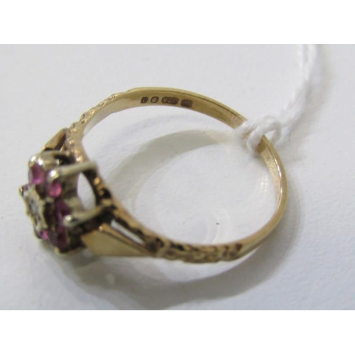 270 - AMETHYST & DIAMOND CLUSTER RING, 9ct yellow gold ring set a central diamond surrounded by a cluster ... 