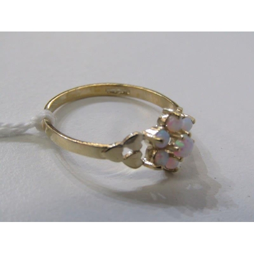 272 - OPAL CLUSTER RING, 9ct yellow gold ring set a cluster of 7 opals in a daisy style setting, size M/N