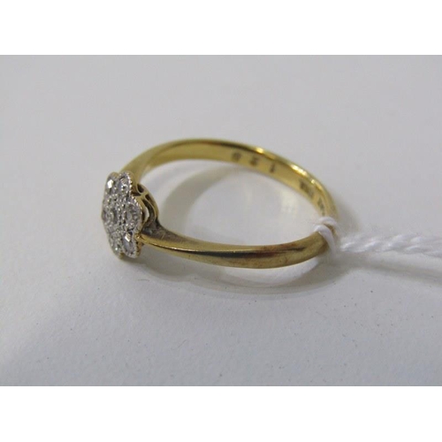 278 - DIAMOND CLUSTER RING, 18ct yellow gold ring set a cluster of diamonds in a daisy setting, size K