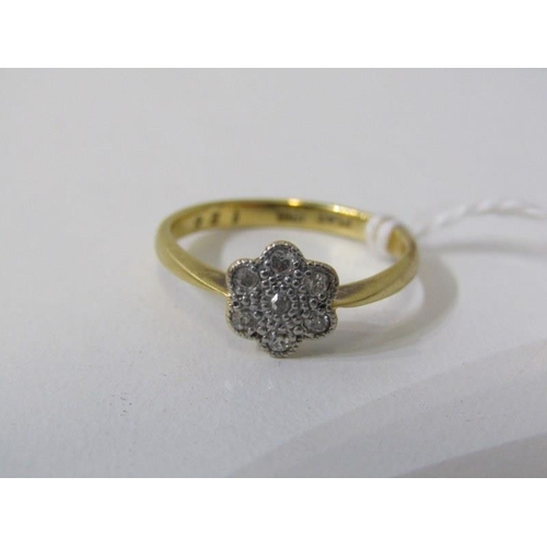 278 - DIAMOND CLUSTER RING, 18ct yellow gold ring set a cluster of diamonds in a daisy setting, size K