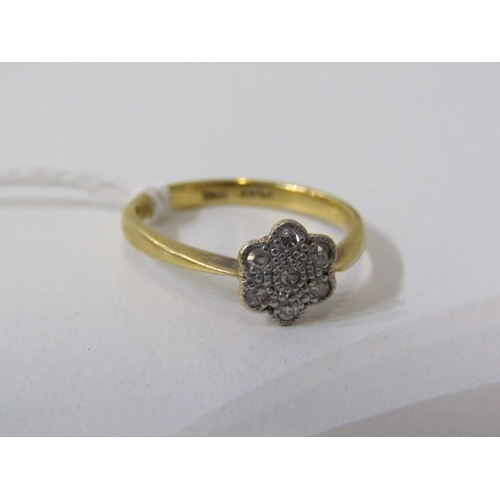 278 - DIAMOND CLUSTER RING, 18ct yellow gold ring set a cluster of diamonds in a daisy setting, size K