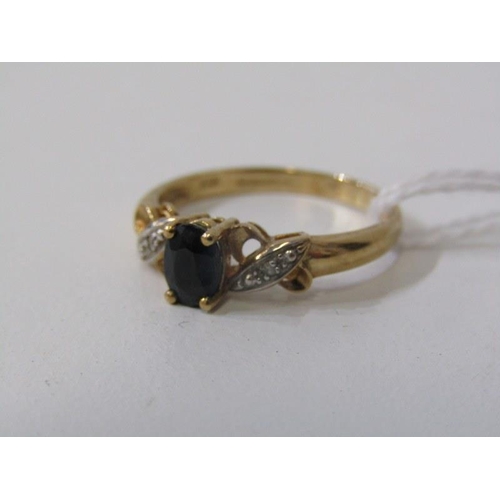 286 - SAPPHIRE AND DIAMOND RING, 9ct yellow gold ring set with an oval sapphire with diamond chip shoulder... 