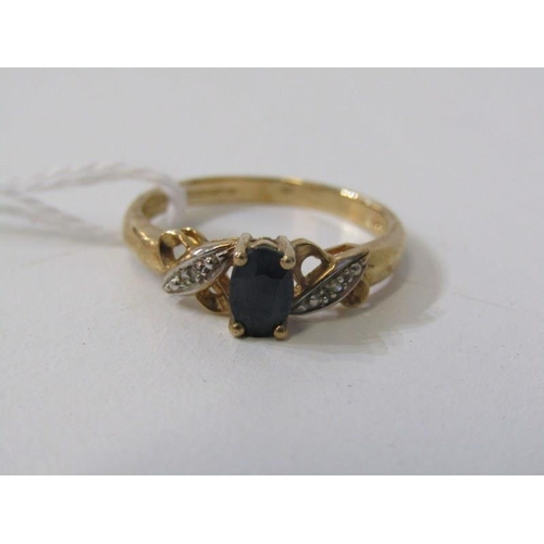 286 - SAPPHIRE AND DIAMOND RING, 9ct yellow gold ring set with an oval sapphire with diamond chip shoulder... 