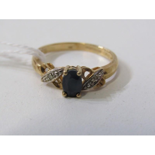 286 - SAPPHIRE AND DIAMOND RING, 9ct yellow gold ring set with an oval sapphire with diamond chip shoulder... 