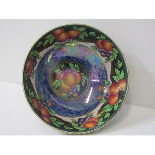 29 - ART DECO, New Hall pottery stemmed bowl with fruit decoration, 24cm dia, together with a Maling 