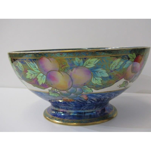 29 - ART DECO, New Hall pottery stemmed bowl with fruit decoration, 24cm dia, together with a Maling 