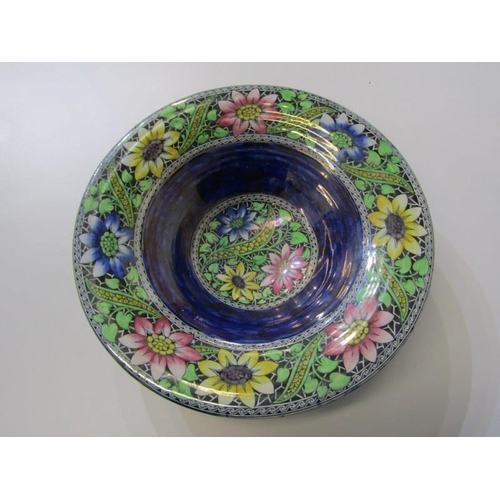 29 - ART DECO, New Hall pottery stemmed bowl with fruit decoration, 24cm dia, together with a Maling 