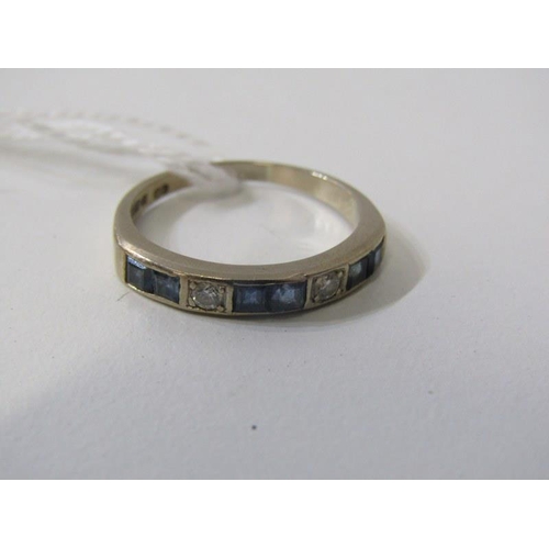 294 - SAPPHIRE & DIAMOND RING, 18ct white gold ring, with channel set sapphires and diamonds, size O/P