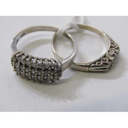 296 - COSTUME JEWELLERY, a gold plated bracelet together with 2 stone set silver rings