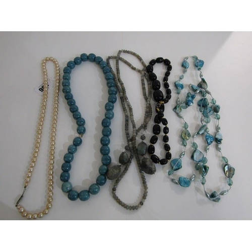 306 - ASSORTED BEADED NECKLACES, quartz style necklace, polished turquoise semi precious stone necklace an... 