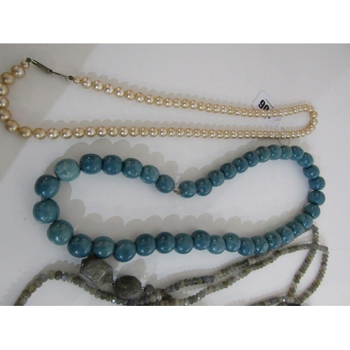 306 - ASSORTED BEADED NECKLACES, quartz style necklace, polished turquoise semi precious stone necklace an... 