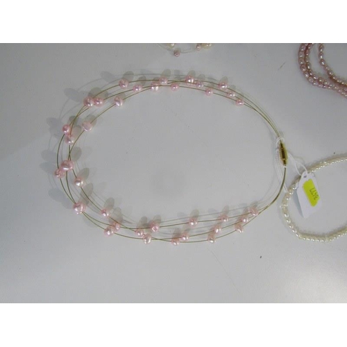 311 - PEARL NECKLACES, a pink pearl 3 strand Turkish style necklace and multi strand cultured pearl choker... 