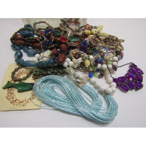 324 - COSTUME JEWELLERY, boxed and various beaded necklaces