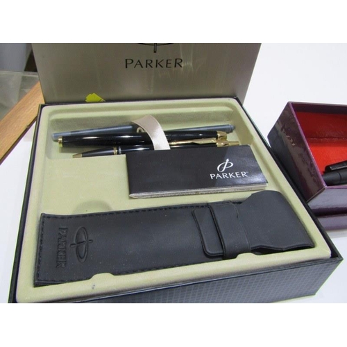 331 - PARKER & OTHER PENS, boxed Parker fountain pen and propelling pen set x 2, together with 1 other box... 