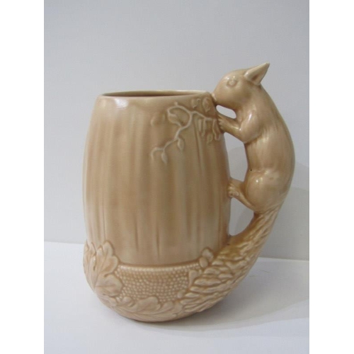 34 - SYLVAC, 2 brown glazed squirrel jugs, also rabbit decorated flower holder and 3 other pieces