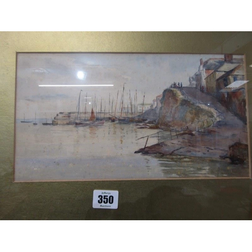 350 - WATERCOLOURS, 19th century Cornish school watercolour harbour scene, also an estuary scene and 1 oth... 