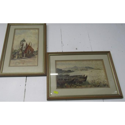 350 - WATERCOLOURS, 19th century Cornish school watercolour harbour scene, also an estuary scene and 1 oth... 