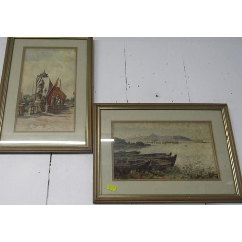 350 - WATERCOLOURS, 19th century Cornish school watercolour harbour scene, also an estuary scene and 1 oth... 