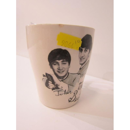 356 - BEATLES, Burslem Bros mug with transfer print decoration of the 4 Beatles with signatures