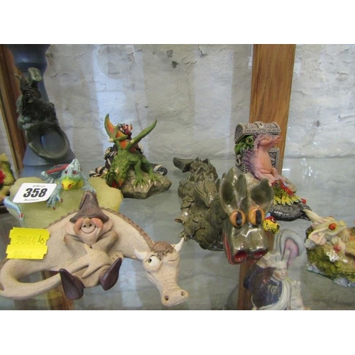 358 - DRAGON COLLECTION, 12 assorted dragon figures in pottery or resin