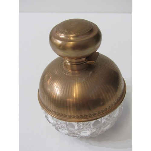 361 - GOLD MOUNTED PERFUME BOTTLE, 9ct gold topped cut glass spherical perfume bottle with stopper, 13cm h... 