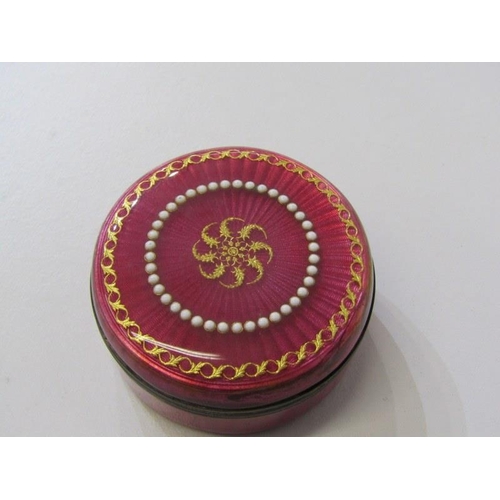 370 - ATTRACTIVE PINK ENAMELLED CIRCULAR PILL BOX,  with silver gilt interior (slight damage to enamel) 4.... 