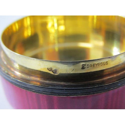 370 - ATTRACTIVE PINK ENAMELLED CIRCULAR PILL BOX,  with silver gilt interior (slight damage to enamel) 4.... 