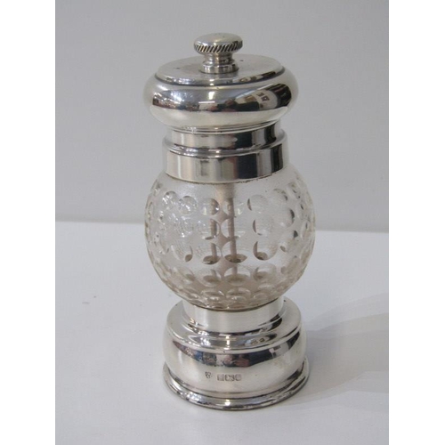 372 - POPPY DESIGN EMBOSSED SILVER PIN TRAY, Birmingham 1978, 65grms, also silver mounted condiment mill