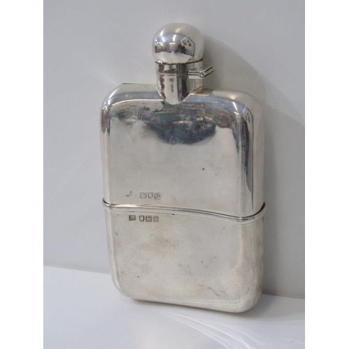 375 - SILVER CURVED BODIED HIP FLASK, London 1901, 243grms