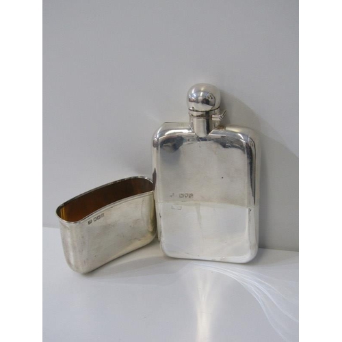 375 - SILVER CURVED BODIED HIP FLASK, London 1901, 243grms